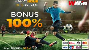 Happy Hours WWin - 100% bonusa na sve opcije uplate DANAS od 09 do 24h