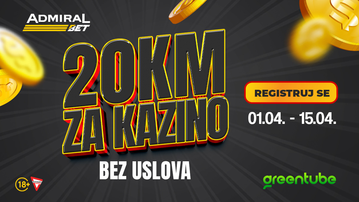 Sportska kladionica AdmiralBet poklanja svim igračima 20KM bez uslova i bez depozita!