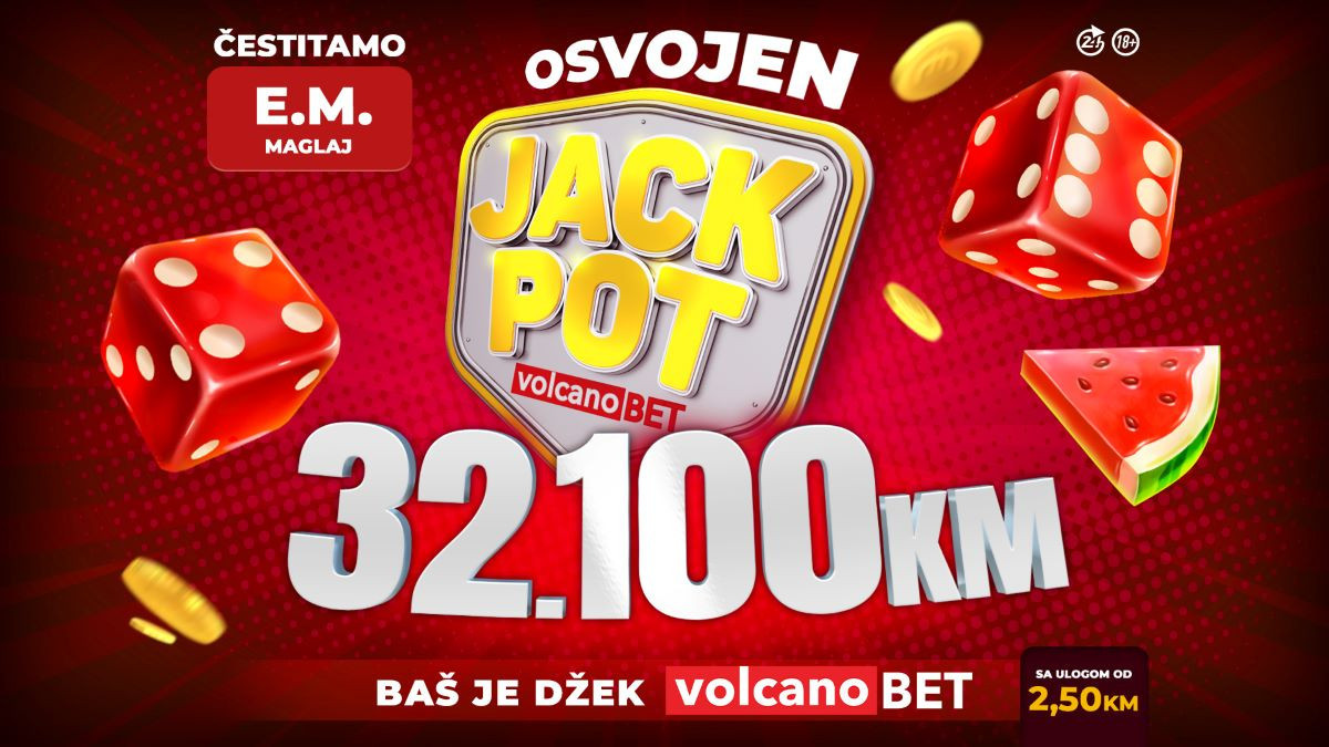 Osvojen je Volcano Jackpot u vrijednosti od 32.100KM
