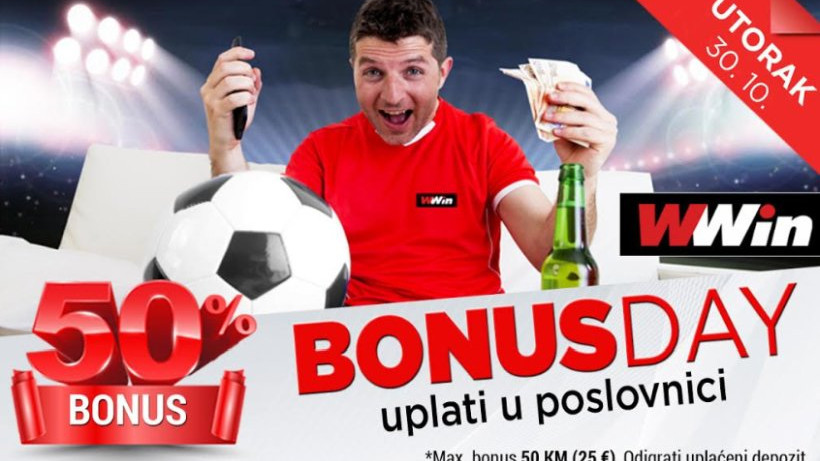 Bonus day u poslovnicama WWin - 50% bonusa na sve uplate u tom danu