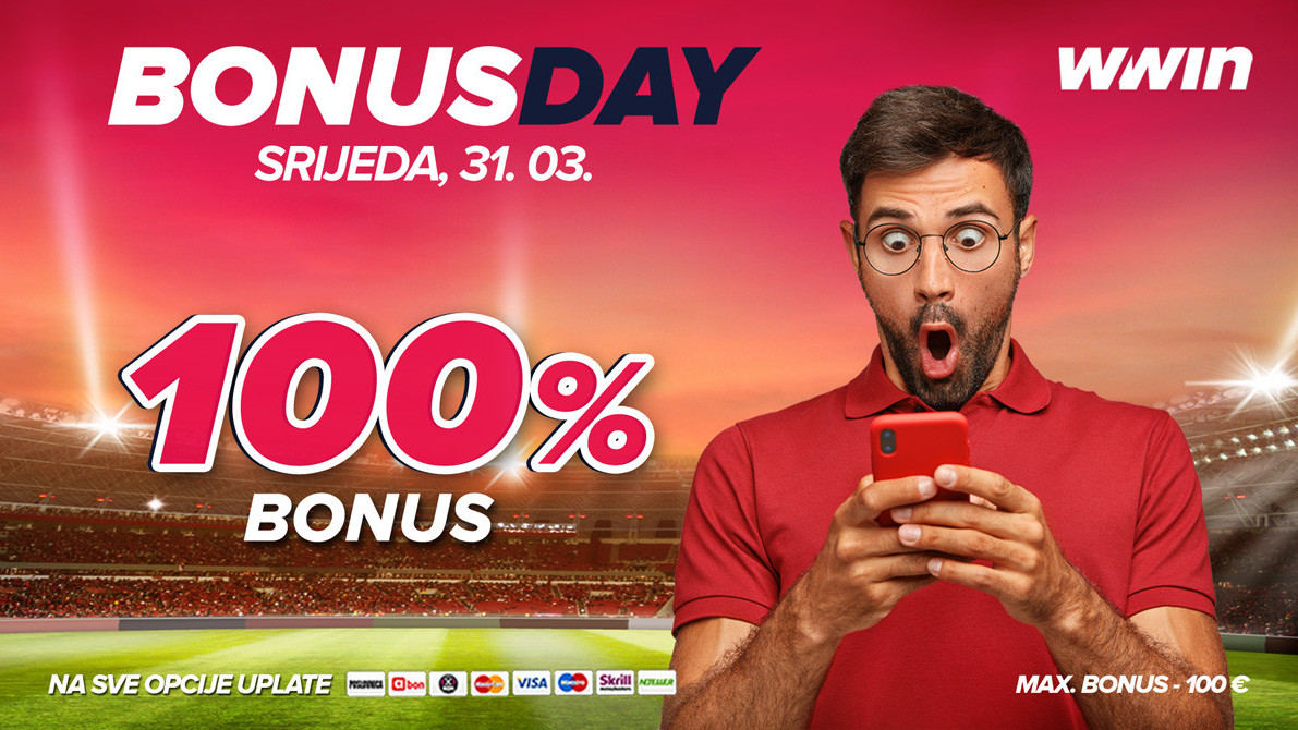 Bonus day u poslovnicama WWin - 100% bonusa na sve opcije uplate - Srijeda, 31.03.